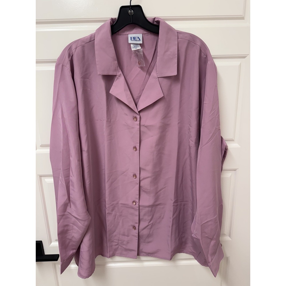 BFA Classics Women 26W Plus Purple Button Front Blouse Pearl Button NWT A5